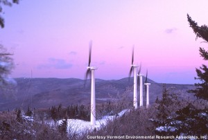 Searsburg, Wind Farm in Vermont. Pictured are 4 or the 11 550-kW turbines.The 6 MW farm produces enough electricity to supply 1600 average VT households.