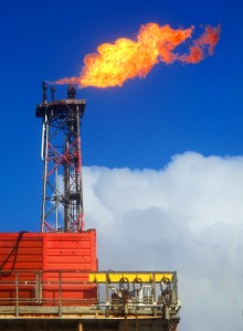 Natural gas being flared on an oil platform in the North Sea . www.eanvt.org/net-zero-montpelier. Photo credit: Wikipedia