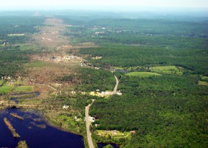 Aerial view of tornado damage in western Massachusetts following the June 1, 2011 tornados. Photo by Massachusetts Department of Environmental Protection