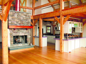 Interior of a modern hand-hewn post-and-beam home. Photo courtesy Wikipedia