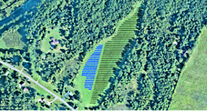 Panels in blue show the project layout for the Halfmoon community solar array. Photo: EnterSolar