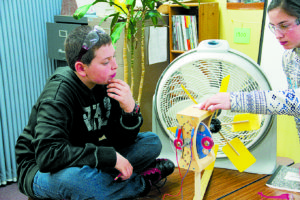 Students at Cabot School in Vermont tackle a wind engineering challenge in a VEEP Renewables by Design in-class workshop, March 2016. Photo courtesy of VEEP/Aaron Heyerdahl.