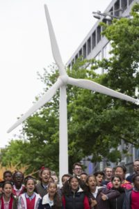  The largest wind turbine ever built of LEGOs, and the technicians who built it. Images courtesy of LEGO.