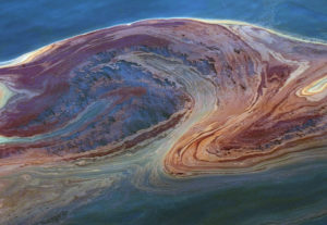 The famous BP oil spill was the largest marine oil spill in history. The disaster was caused by an April 20, 2010 explosion on the Deepwater Horizon oil rig located in the Gulf of Mexico. Image: fisherynation.com.