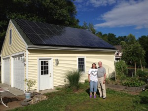 The 7kW solar array plus geothermal heat the Whitley’s house in Massachusetts. The solar pv produces 9,000 kWh/year