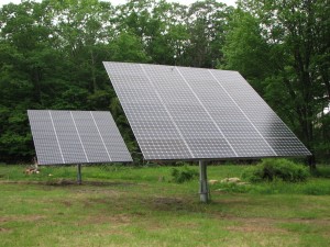Two 7.2kW Vermont-made solar trackers installed by Net Zero Renewable Energy of Chester, VT power the electric and geothermal needs of a nearby Springfield home.