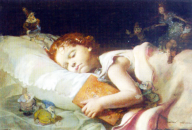 Sweet dreams dreaming of snowhite and the seven dwarves - painting by Franz Schrotzberg Photo: Wikimedia Commons, public domain 