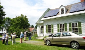 A Solar Source crew installs a three-kilowatt solar PV system at the home of Solarize Cornish-Plainfield volunteer Nancy Wightman. 